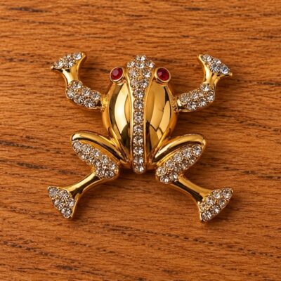 Gold frog brooch
