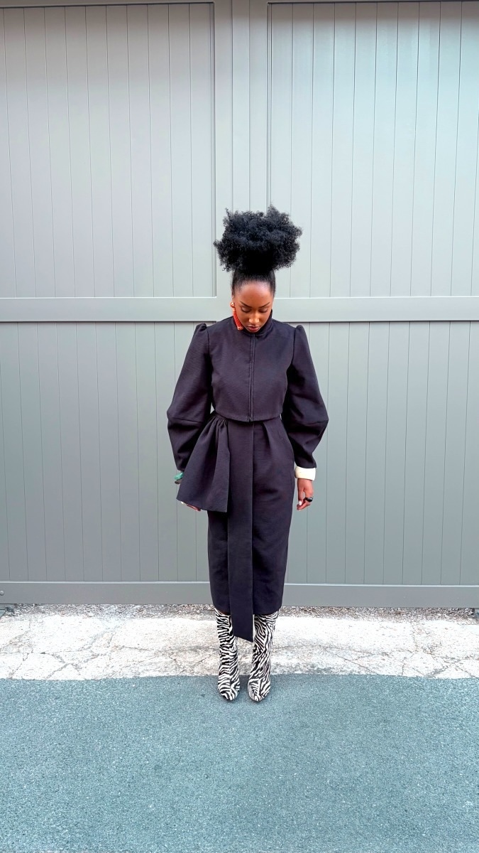 Veste Oprah en gabardine noire et jupe Maëva noire