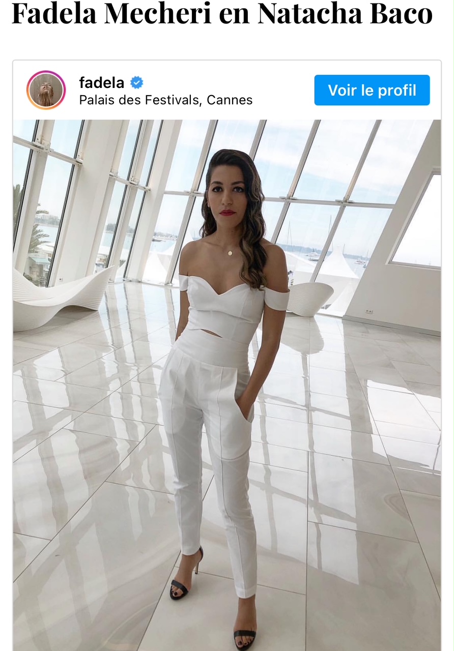 Fadela at the Cannes Film Festival wearing By Natacha Baco