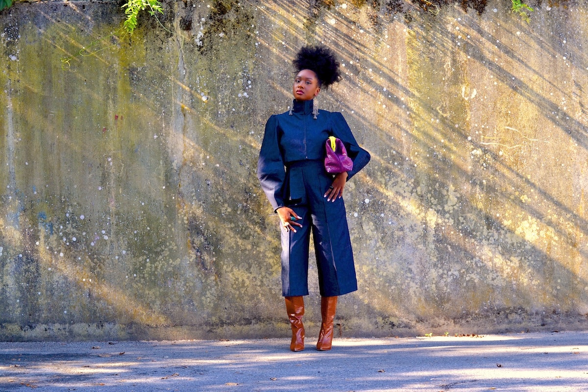 Sac pochette Line, veste Oprah et bermuda Claude en denim